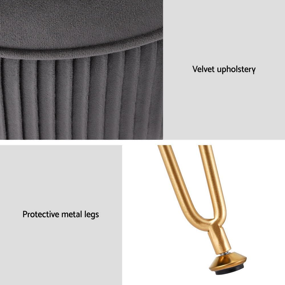 Artiss Ottoman Foot Stool, Velvet Lounge Foot Pouf Make up Vanity Stool, Vertical Stripe Padded Seat Home Decor Bedroom Hallway Office Living Room, round Grey image number 4