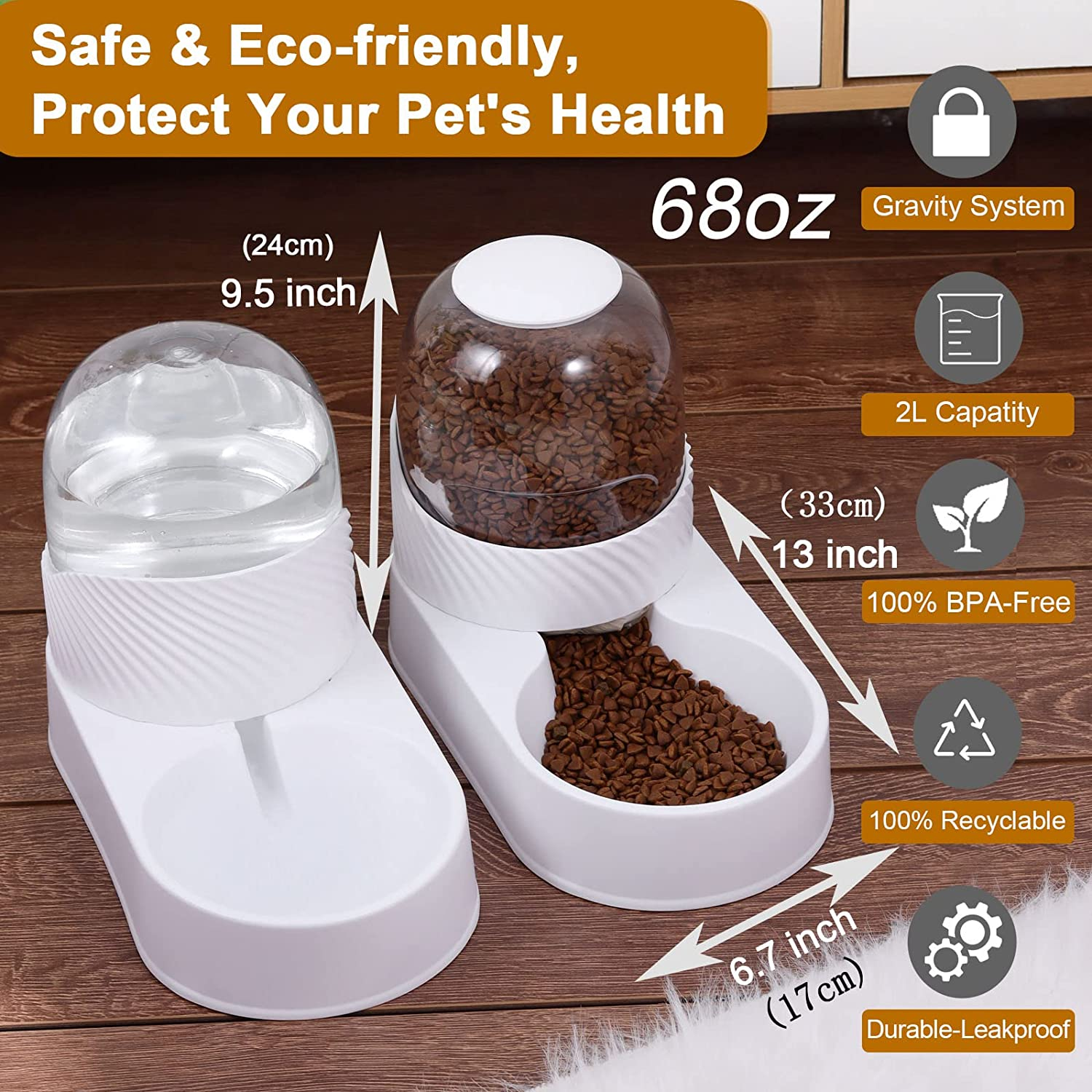 Automatic Dog Cat Feeder and Water Dispenser Set,Gravity Dog Feeder and Waterer Set with Pet Food Bowl, 4L Capacity Cat Food Dispenser and Water Dispenser,Self Feeding Station for Dogs Cats image number 5