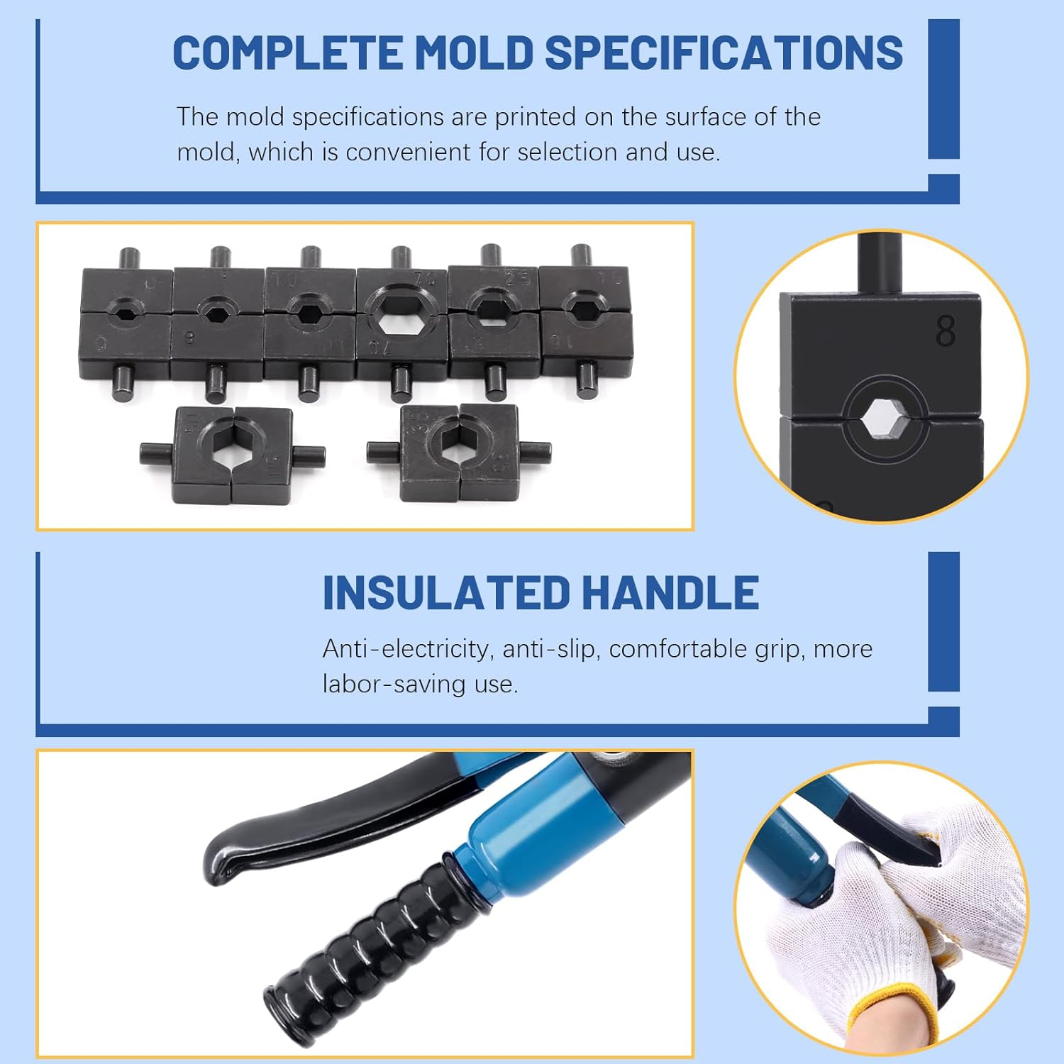 Glarks 12Pcs Hydraulic Crimping Tool Kit, 10 Ton Hydraulic Hand Crimper Tool with Wire Cable Cutter, Dies and Gloves Kit for 1/8" to 3/16" Cable, Wire Swaging Tool with Stainless Steel Cable Cutter image number 1