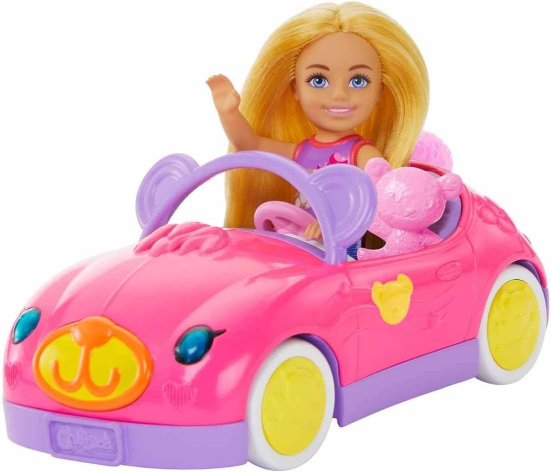 Barbie Chelsea Doll & Toy Car Set with Bear-Themed Convertible & Teddy Bear Accessory, Blonde Small Doll Wears Removable Skirt & Shoes image number 4