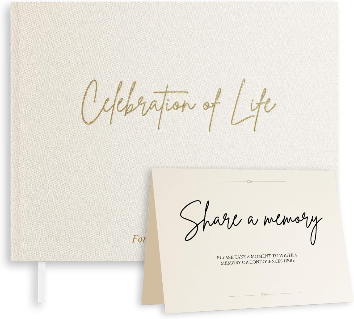 Funeral Guest Book &ndash; Celebration of Life Guest Book &ndash; Guest Book for Memorial Service &ndash; Funeral Registry Sign in Book &ndash; Linen Hardcover & Gold Foil &ndash; Keepsake Memory Book for Loved Ones - White image number 3