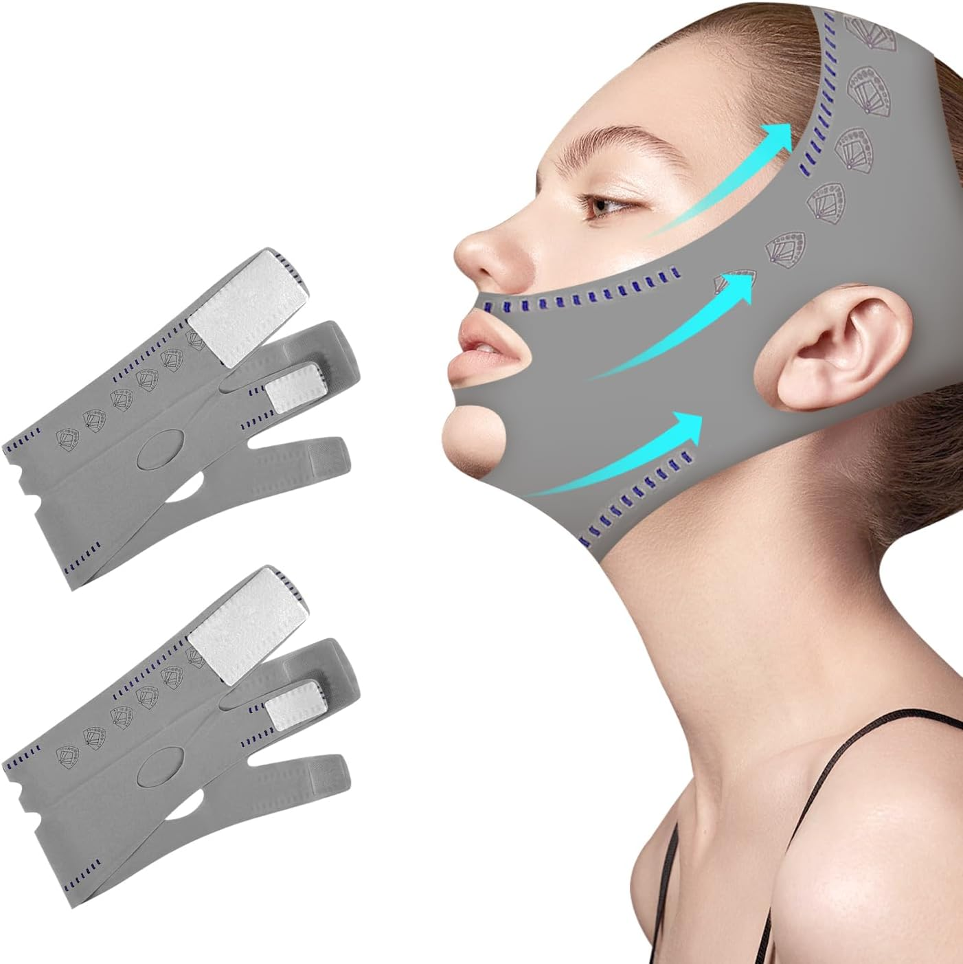 EKIND Reusable Chin Strap for Women Double Chin Reducer Face Lifting Mask Breathable Sleep Belt Elastic Tightening Facial Slimming Wrap (2 Pack, Grey) image number 3