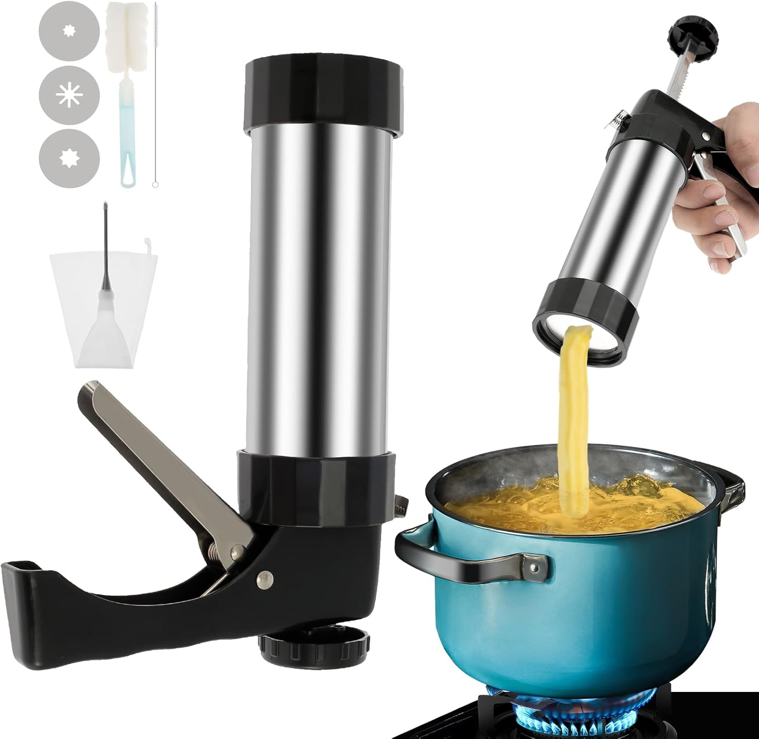 Churrera Churro Maker Machine, Homemade Churros, 3 Different Tips Piping Nozzle Piping Bag Lightweight Hollow Churro Maker Tool for Making Churro, Easy to Prepare and Fill Your Own Churros at Home image number 2