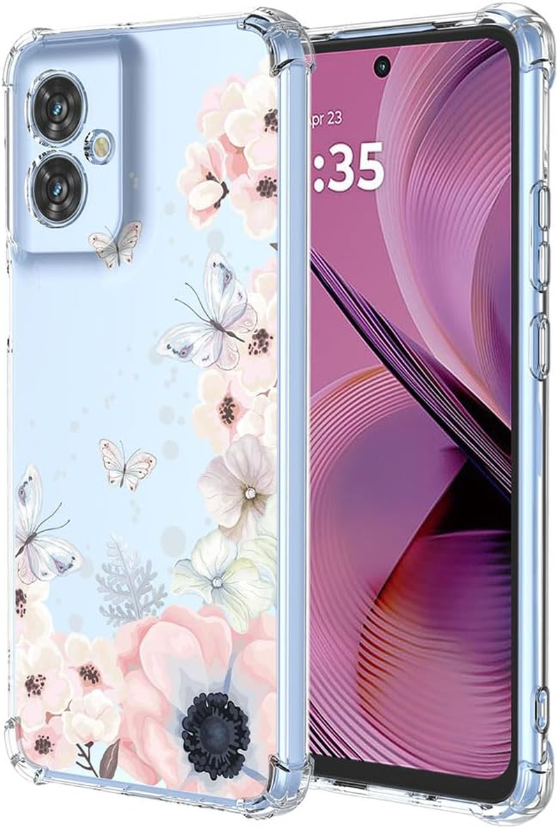 SEAHAI Case for Motorola Moto G55 5G, Colourful Beautiful Flowers Ultra Thin Transparent Mobile Phone Case Soft Silicone TPU Bumper Shockproof Case Protective Cover - Cat