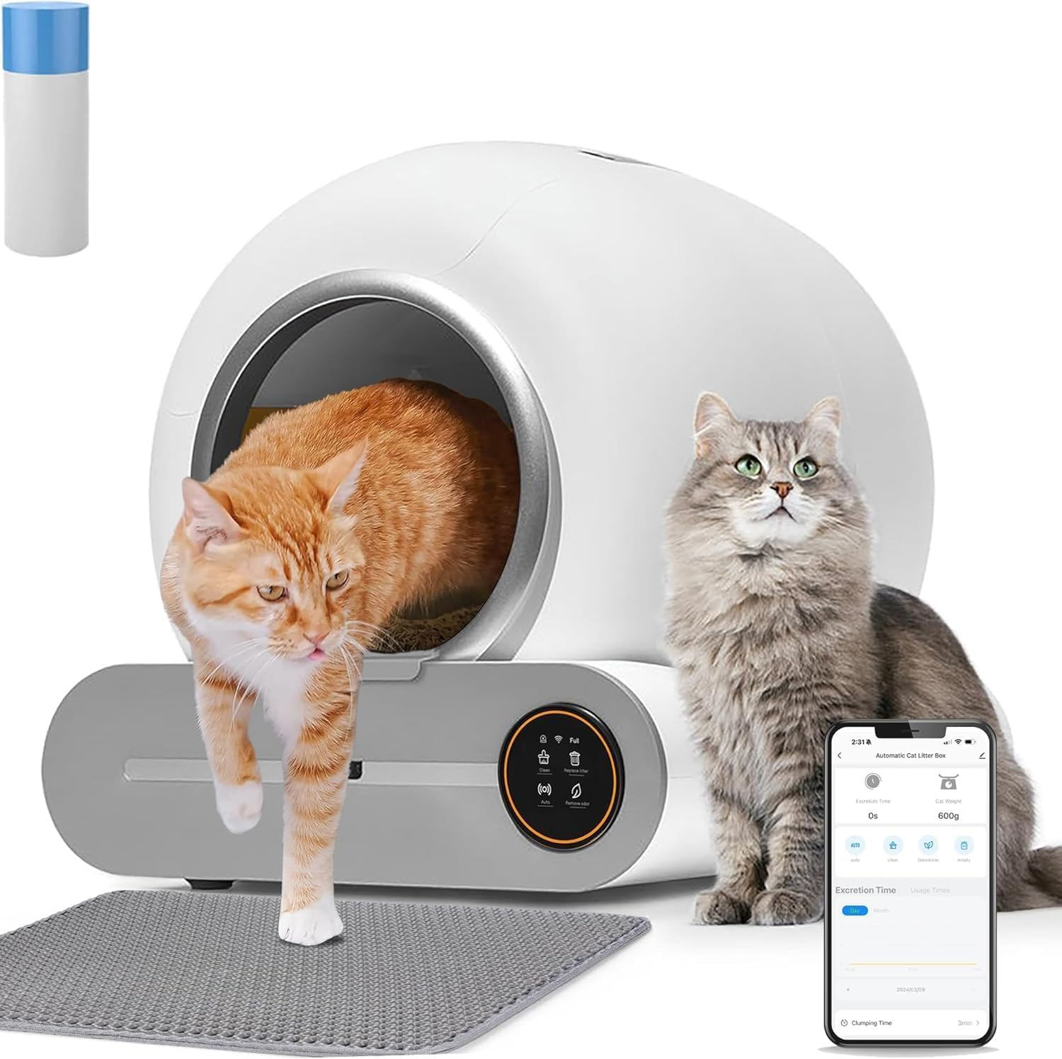 Xisiciao Automatic Cat Litter Box, 65L Large Capacity, Self Cleaning Cat Litter Box with Wifi App Control, Auto Odor Elimination/Data Tracking