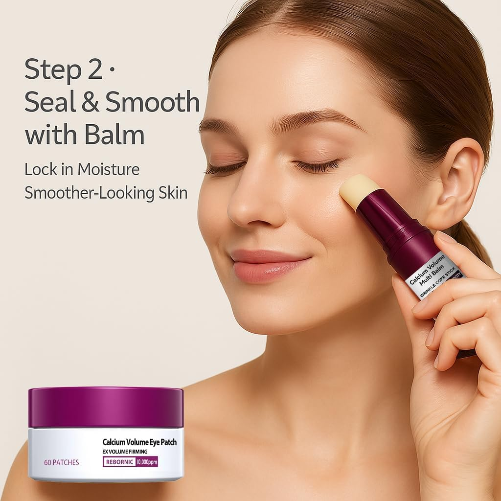 Eye Care Duo &ndash; Calcium Volume Multi Balm Stick + Hydrogel under Eye Patches 60Ea (30 Pairs), Hydrating & Smoothing Eyes Treatment, Gentle on Skin, Travel-Friendly image number 4