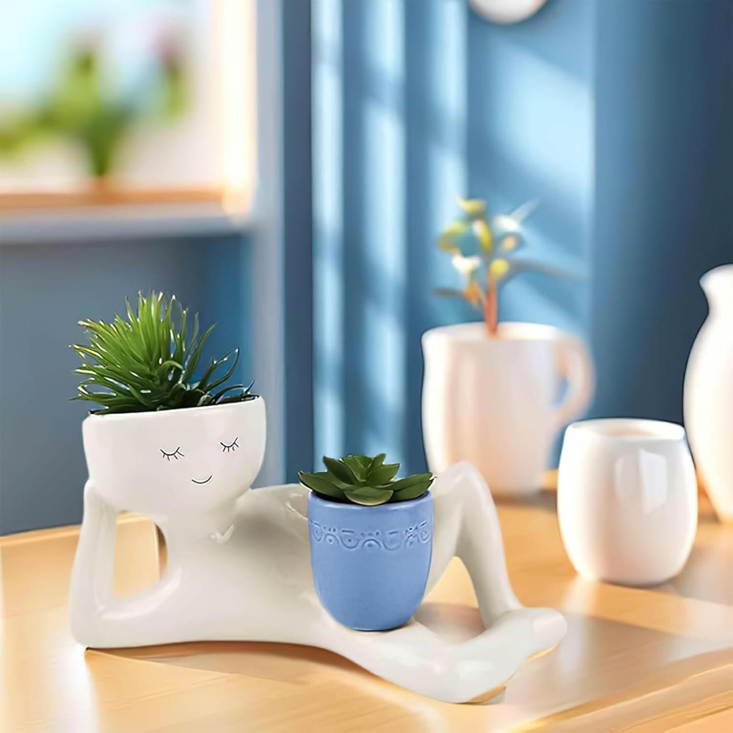 Lazy Guy Planter,Lazy Guy Planter Pots,Funny Succulent Pot,Funny Planters for Indoor Plants,Plant Container,Succulent Plant Potted Planters,Creative Miniature Flowerpot,Resin Flower Pot Ornament