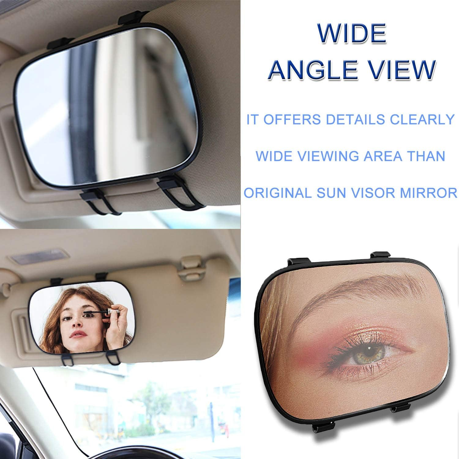 Car Visor Mirror - 6.7 Inch Auto Makeup Cosmetic Vanity Sun-Shading Mirror with Adjustable Double Elastic Clip Clamp Universal for Mount on Car Truck SUV Van Sun Visor image number 3