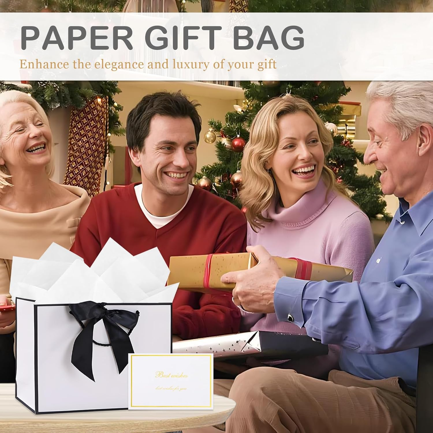 Jotia 3 Sets 28X20X10Cm Gift Bags with Bow Ribbon, Including 3Pcs Gift Bags with 6Pcs Tissue Paper 3 Greeting Cards, Paper Bag with Handle for Birthday Graduation Anniversary Christmas (White) - Pink image number 4