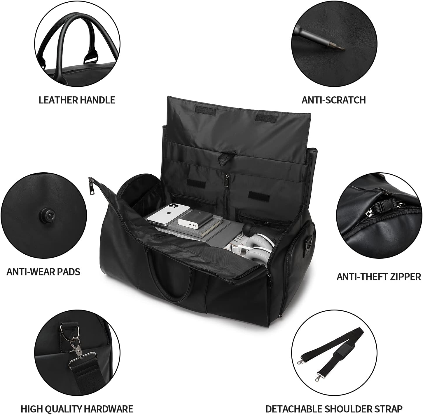 Convertible Travel Garment Bag,Carry on Garment Duffel Bag for Men Women - 2 in 1 Hanging Suitcase Suit Business Travel Bag, Black