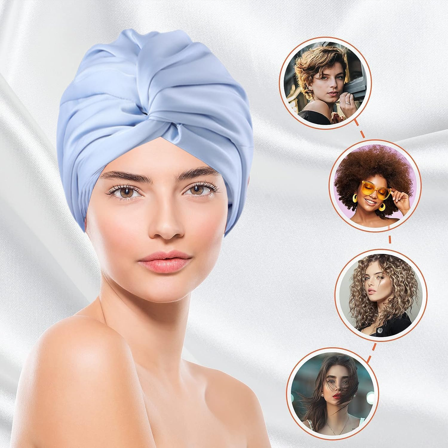 AUMA Adjustable Satin Silk Bonnet for Sleeping: Night Sleep Cap Turban for Women Men, Large Long Curly Hair Braid Wrap Tie Elastic Drawstring Band Stay on Head Unisex,Blue - Champagne image number 3
