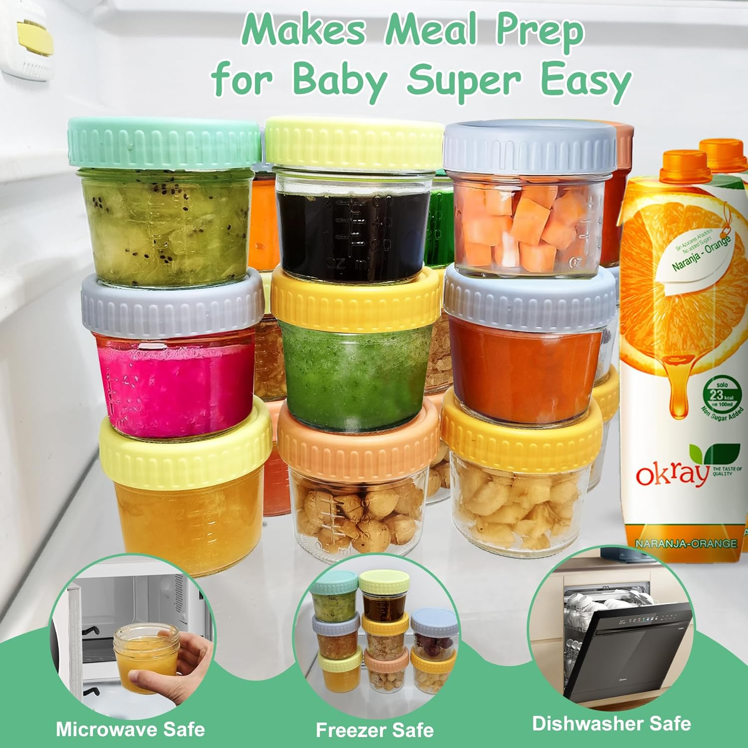 20 Pack Glass Baby Food Storage Containers，Labels，4 Oz Safe Baby Food Storage Jars with Lidsfor Jams,Fruits Salad,Jellies,Spices,Nuts,Handmade Dessertsmicrowave & Dishwasher Safe, BPA Free Reusable image number 3