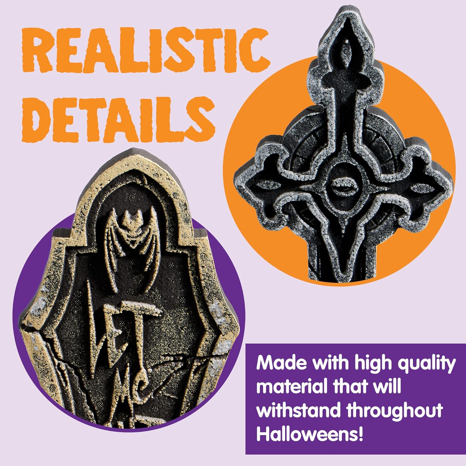 JOYIN 17&rdquo; Halloween Decorations Outdoor Tombstones, 5 Pack Halloween Foam Graveyard Headstone Decorations with 12 Bonus Metal Stakes for Yard Lawn outside Decor image number 1