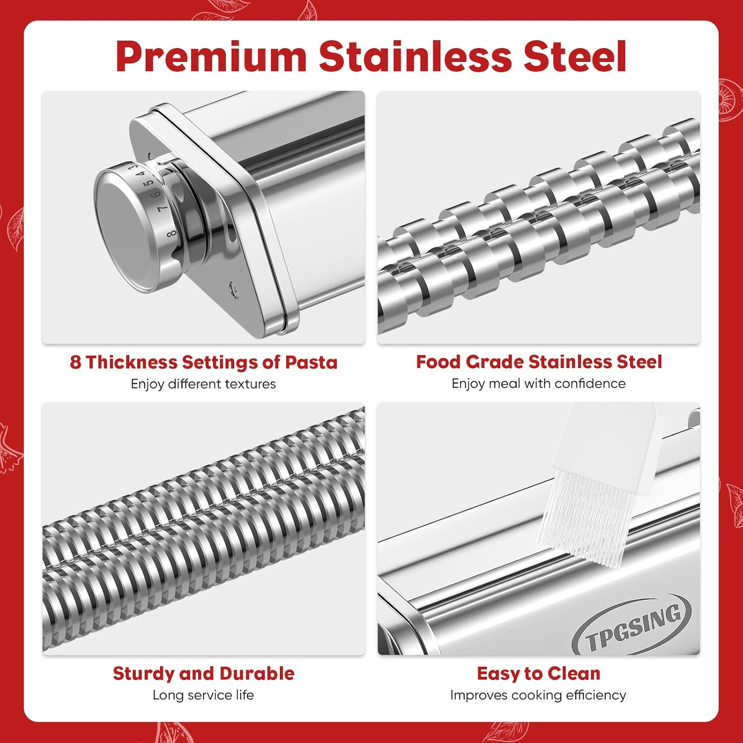 Pasta Attachment for Kitchen Aid Stand Mixer Included Spaghetti Cutter, Pasta Sheet Roller and Fettuccine Cutter, 3PCS Stainless Steel Pasta Maker Attachment by TPGSING image number 1