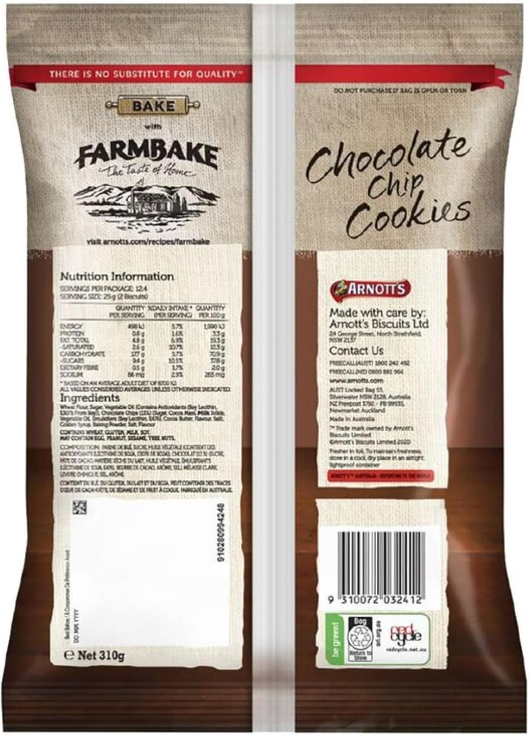 Arnott'S Farmbake Chocolate Chip Cookies, 310 Grams