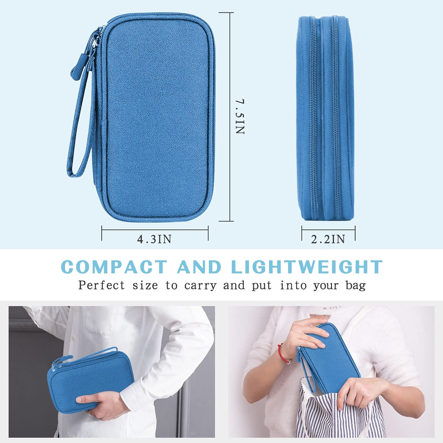 FYY Electronic Organizer, Travel Cable Organizer Bag Pouch Electronic Accessories Carry Case Portable Waterproof Double Layers Storage Bag for Cable, Cord, Charger, Phone, Earphone, Medium Size, Blue image number 1
