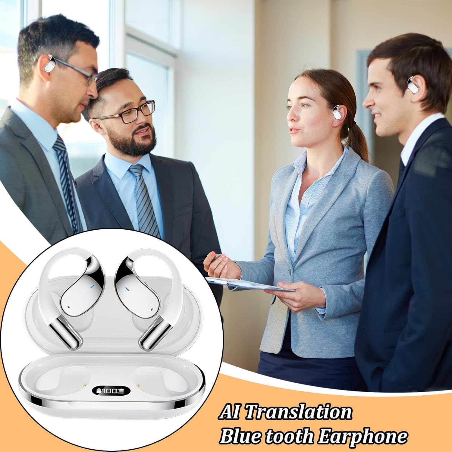 Translating Earbuds - 144 Languages Real-Time AI Translator Earbuds - Business Meeting Translating Tool | for Travel Business Meeting Outdoor Workout Trade Show International Conference image number 5