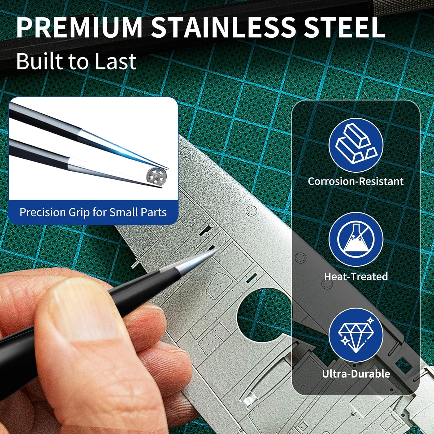 Precision Tweezers Set, XOOL 10 PCS ESD Tweezers Set, Anti-Static Stainless Steel Tweezers Kit, Multi-Standard Stainless Steel Tweezers for Lab, Electronics, Jewelry and Detailed Work image number 4