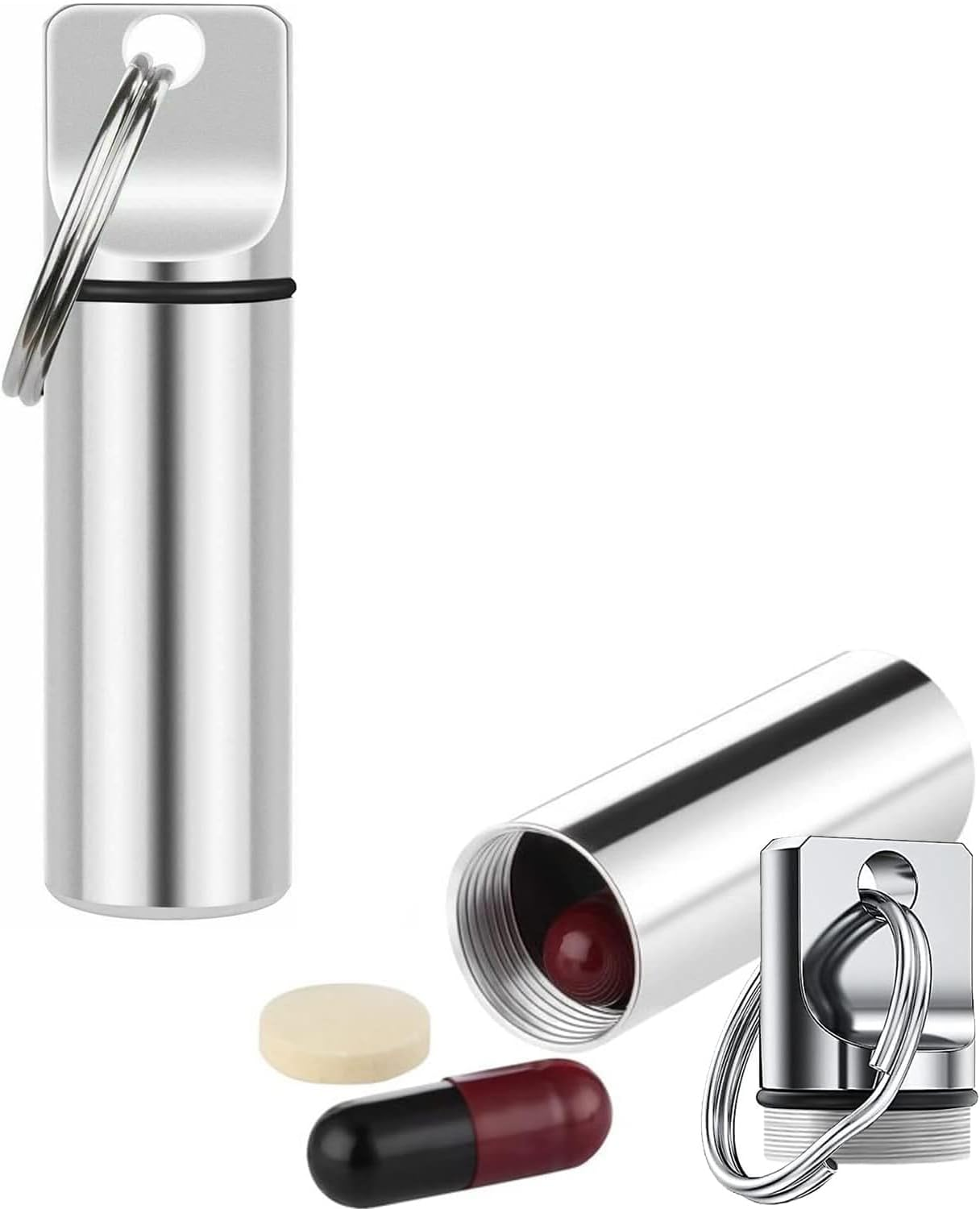 Aluminum Pill Organizer, Mini Pll Box, Bottle Keyring Stash Waterproof Medicine Oragniser (Black)