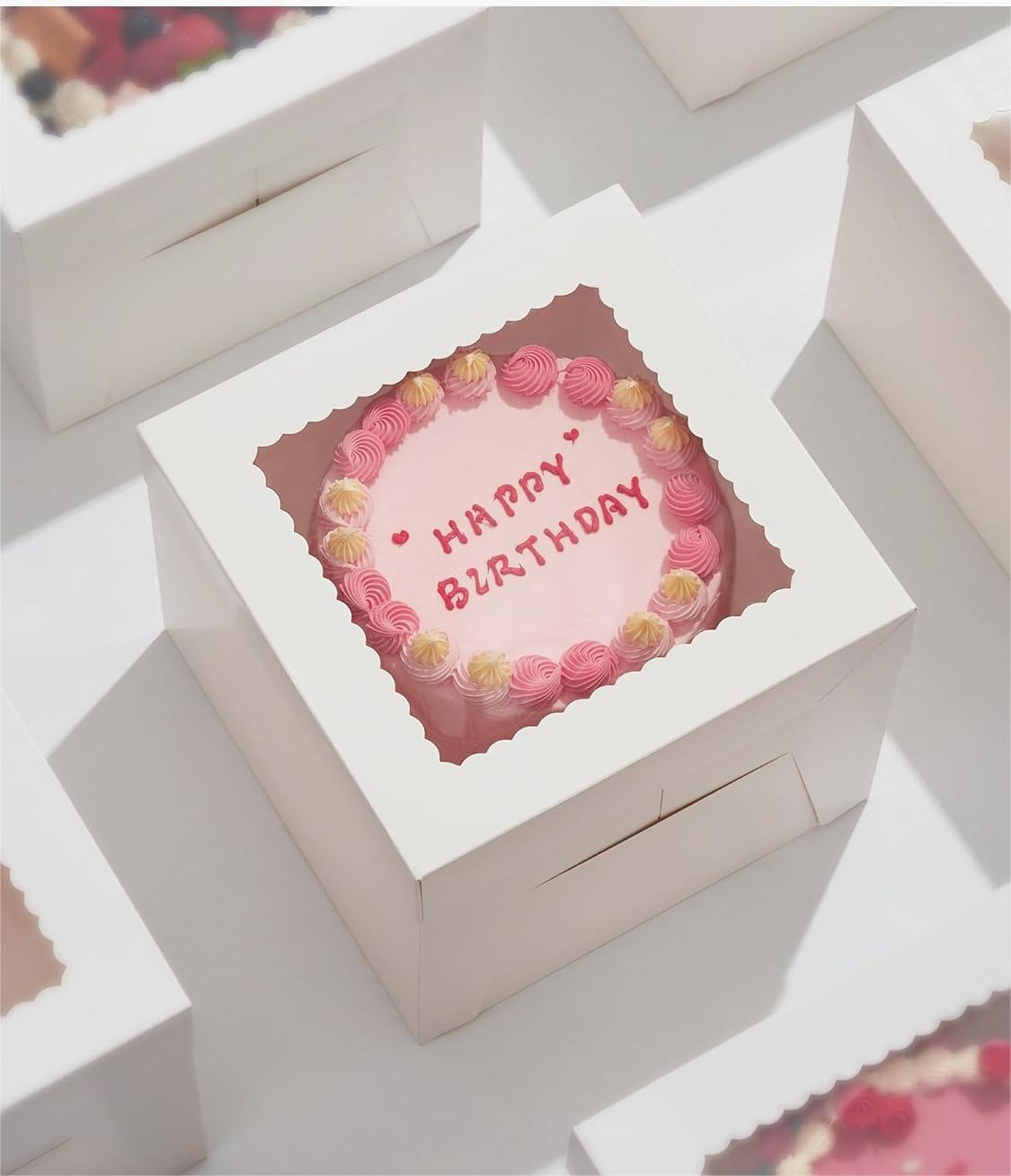 Miluoou 20Pcs Cake Boxes with Cake Boards (10 Boxes & 10 Boards), 10X10X8 Inches White Bakery Box with Window, Large Baking Boxes, Square Cake Box for Multi-Layer Cakes, Cake Decorating Supplies image number 2