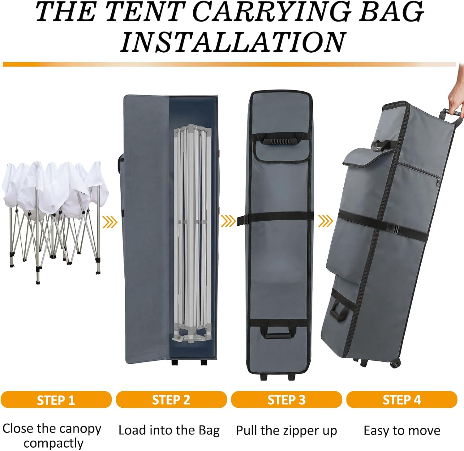 10 X 10 X 62In Canopy Roller Bag for Pop up Canopy Tent with Sturdy Handles and Pocket, Wheeled Storage Bag for 10 X 10 Canopy Tent, Tent Bag Replacement Part, 800D Waterproof Oxford Fabric image number 3