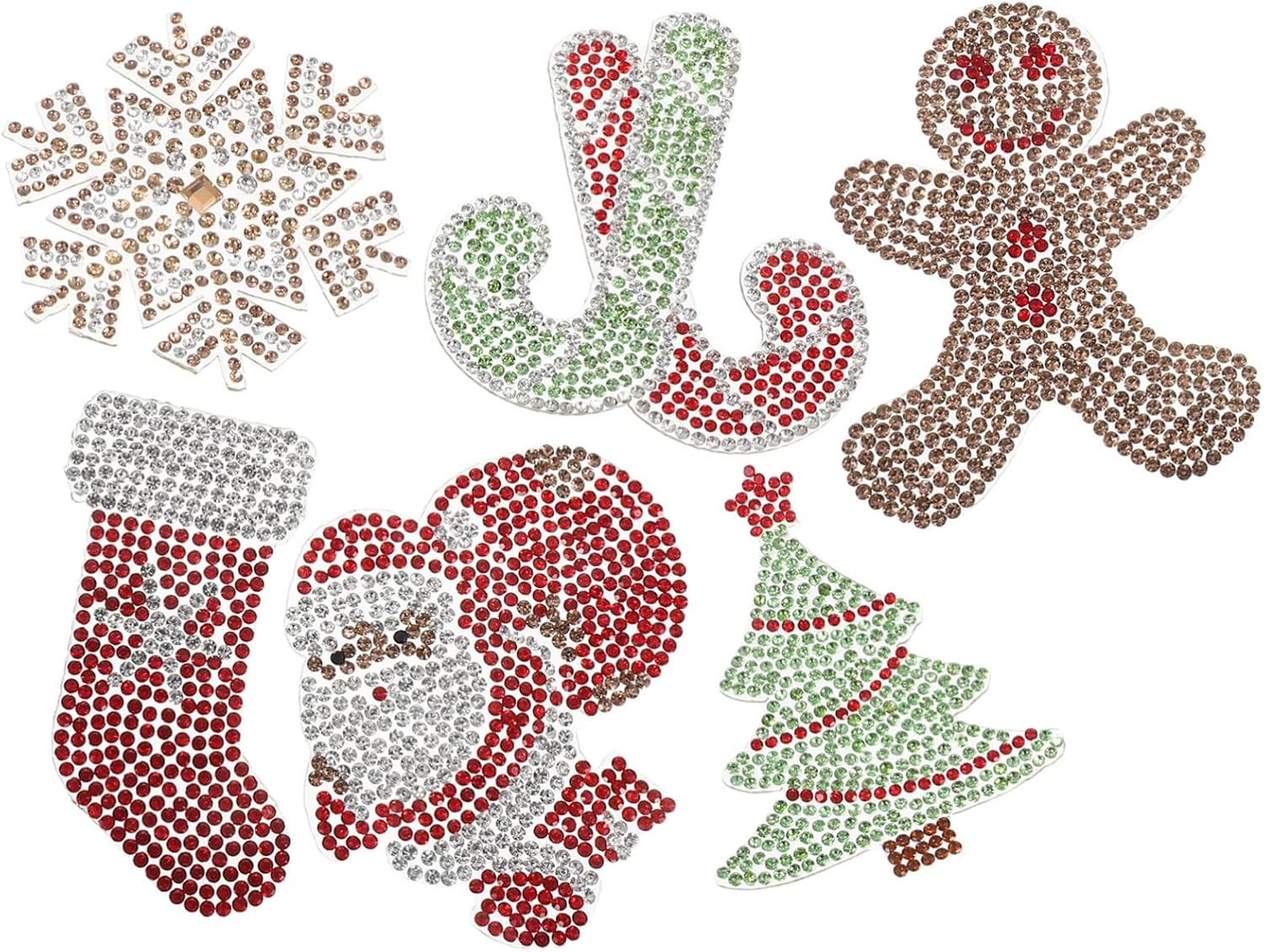 Gadpiparty 6Pcs Christmas Rhinestone Stickers Christmas Tree Gingerbread Man Rhinestone Applique for Clothing Shoes Jacket Jeans DIY Craft image number 2
