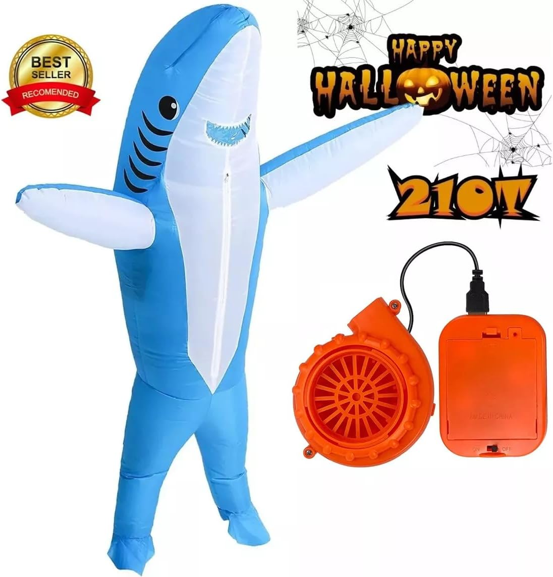 Adults Inflatable Shark Costume Blow up Jumpsuit Fancy Dress Funny Carcharias Suit for Halloween, Birthday Gift Cosplay Party image number 3