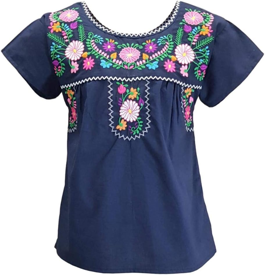 Unik Traditional Puebla Mexican Youth Girl Embroidered Blouse Size 4-14