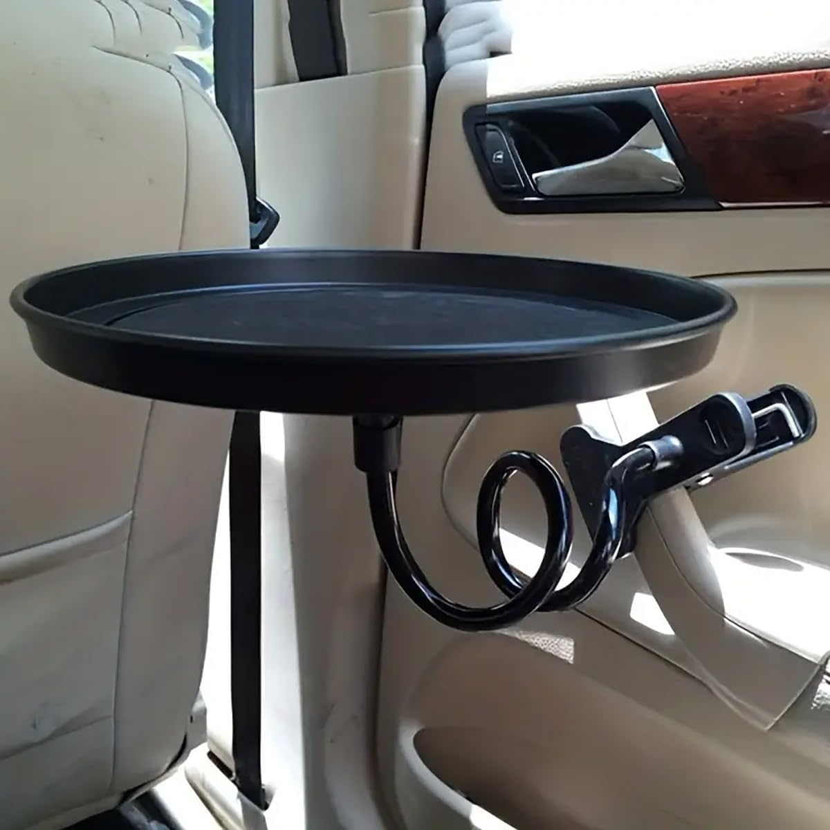 AIMALL Car Food Tray Rack with Adjustable Clamp - 8.66" Round, 17.7" High, Convenient Car Food and Drink Holder for Co-Pilot Dining image number 6