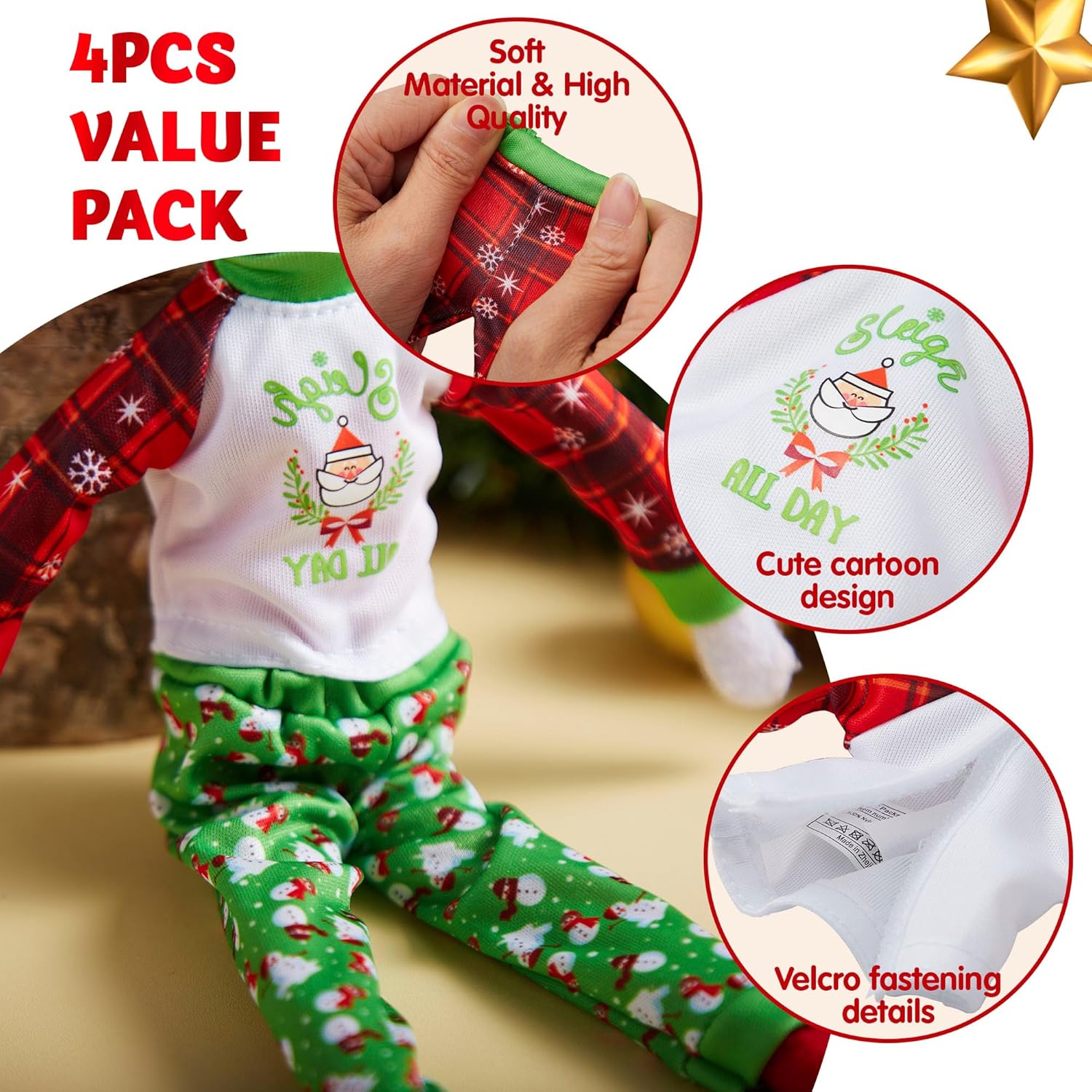 JOYIN 2 Packs Santa Couture Ugly Sweaters for Elf Doll, Santa and Snowman Classic Style Pajamas, Christmas Sweater for Elf Doll Green & Red image number 6