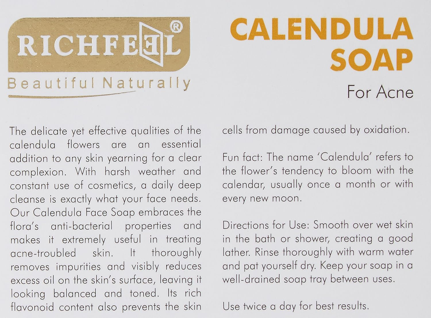 Richfeel Calendula Soap for Acne - anti Acne Soap image number 1