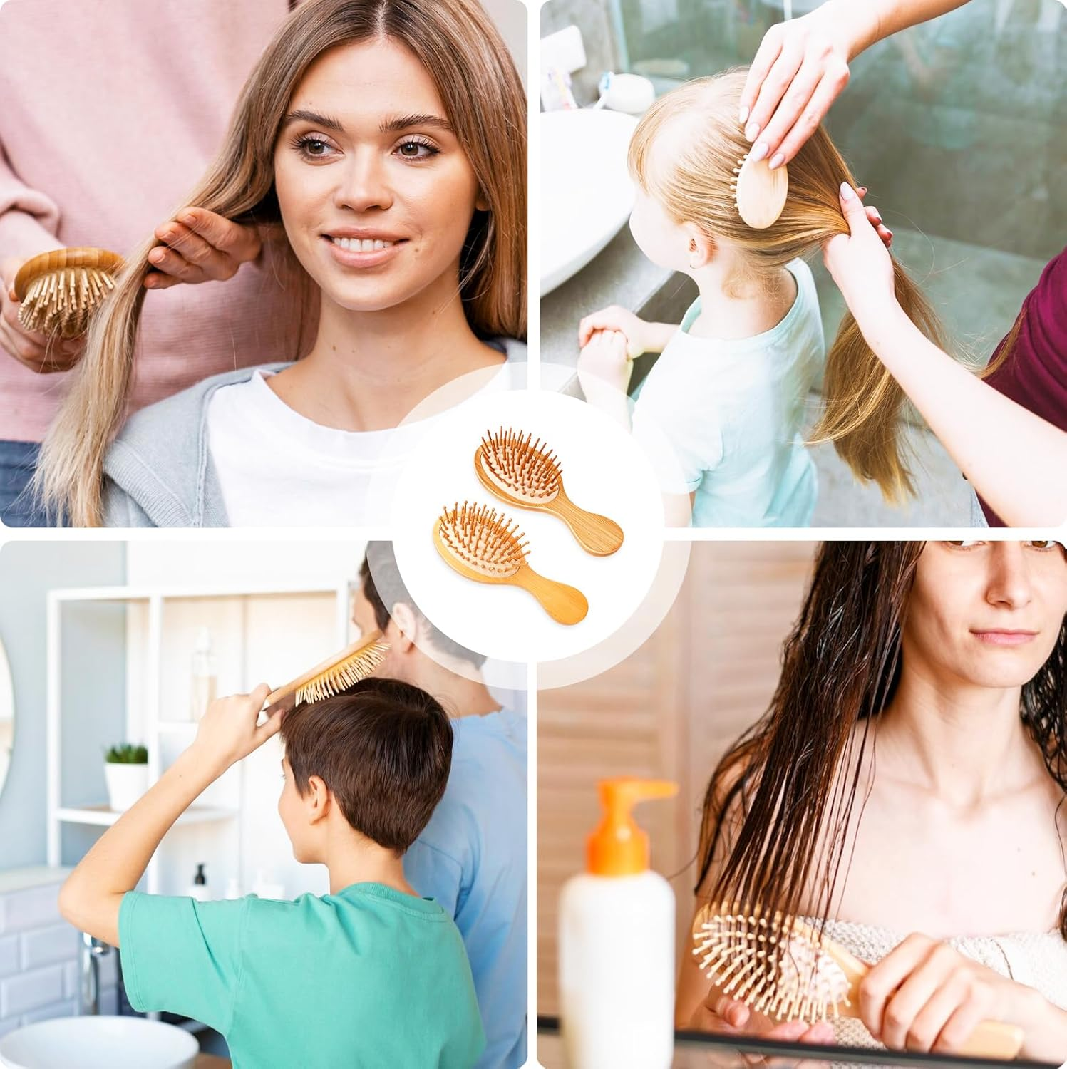 2 PCS Bamboo Hair Brush,Bamboo Brush Mini Hair Brush Anti-Static Travel Brushes for Hair Massage Scalp Detangling Brush Yellow Mini Hairbrush Natural Wooden Pocket Travel Small Hair Brush for All Hair image number 1