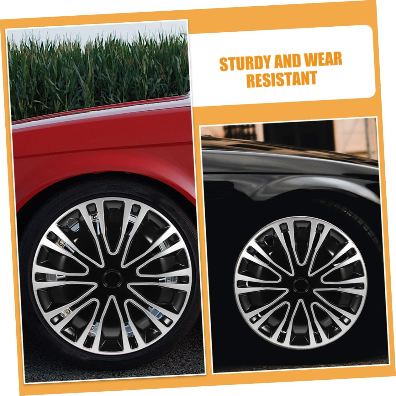 COOLHIYA 12-Inch Silver Black Decorative Hubcap Covers 2Pcs Universal Automotive Wheel Rim Hub Caps for Cars Wheel Hub Covers Suitable for Vehicle Accessories image number 4