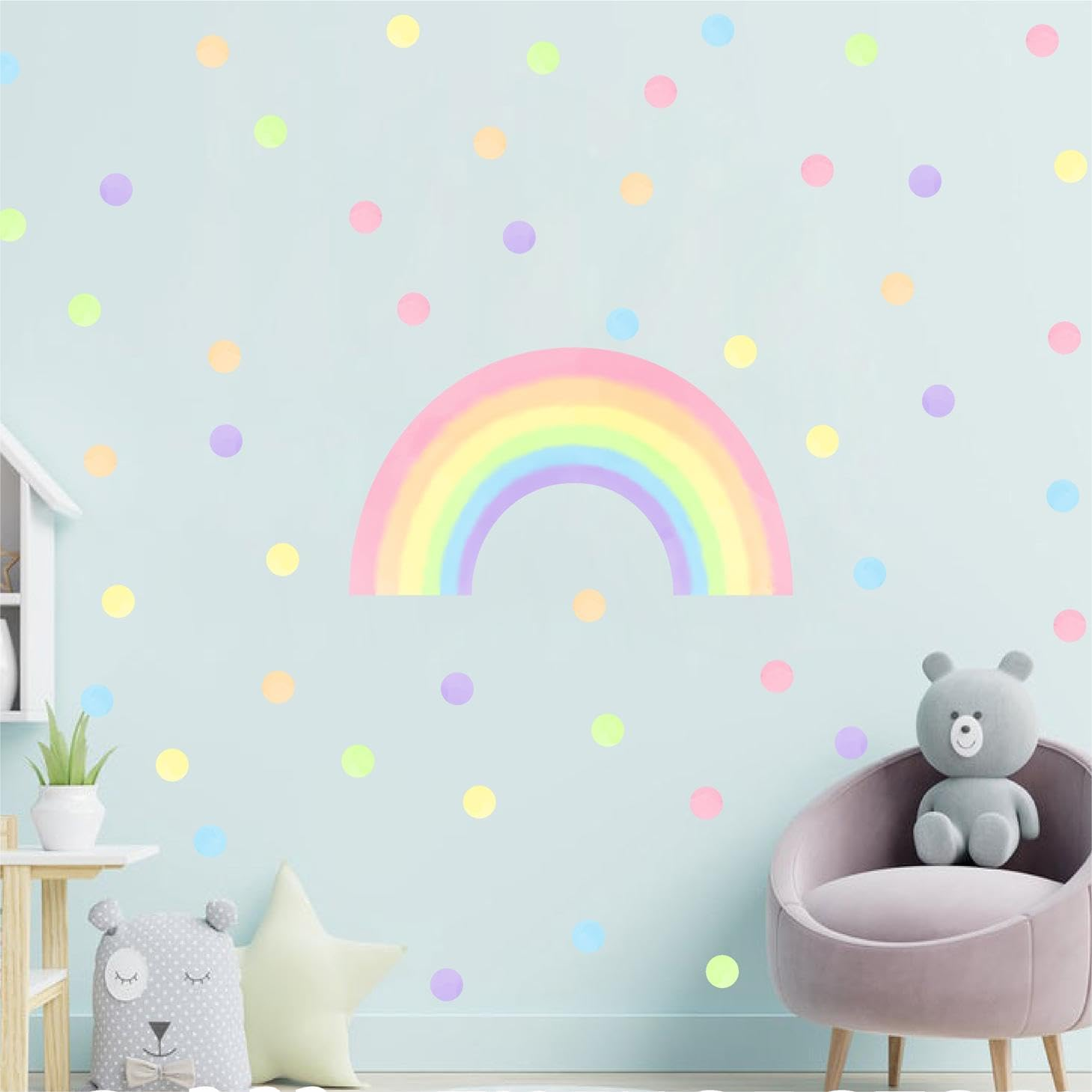 Colorful Rainbow Wall Decals Large Rainbow Wall Stickers Circle Polka Dots Wall Stickers Watercolor Rainbow Wall Decals for Girls Bedroom Nursery Kids Room image number 4