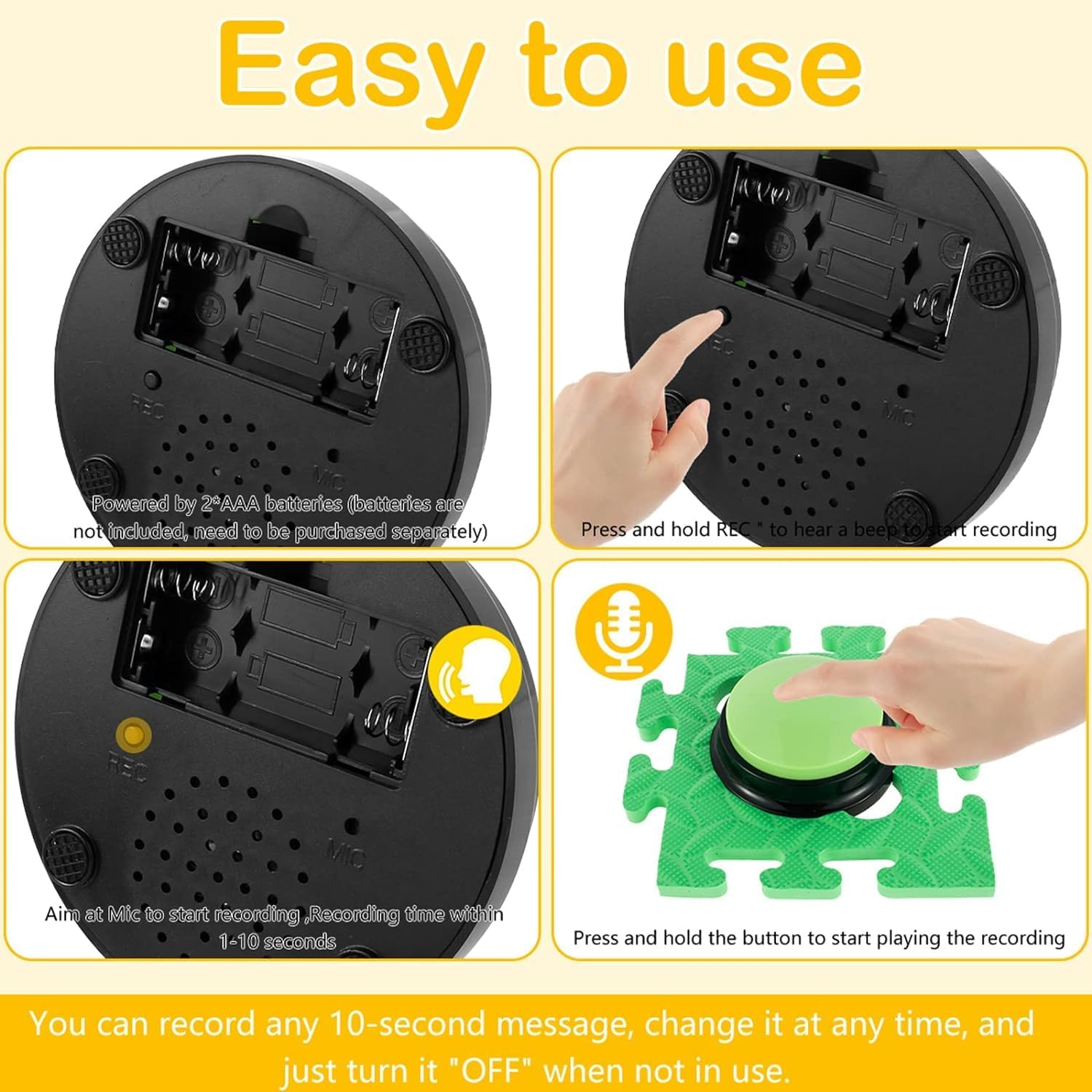 4Pcs Dog Button Pet Communication Button,Pet Training Buzzer, Voice Recording Button for Dog Cat,30 Second Record & Playback Buttons for Pet (4PCS with Anti-Slip Pads)