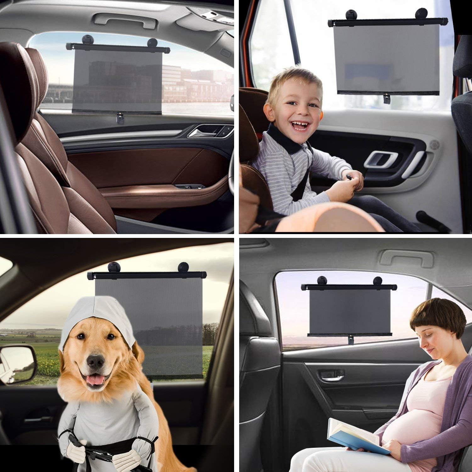 Car Window Shade (2 Pack) Car Roller Sunshade for Side Window,Car Sun Window Shade,Protect Baby Kids and Pets from UV Rays Sun Glare,Suitable for Most Cars,Suv, Trucks,House and Office Window image number 2