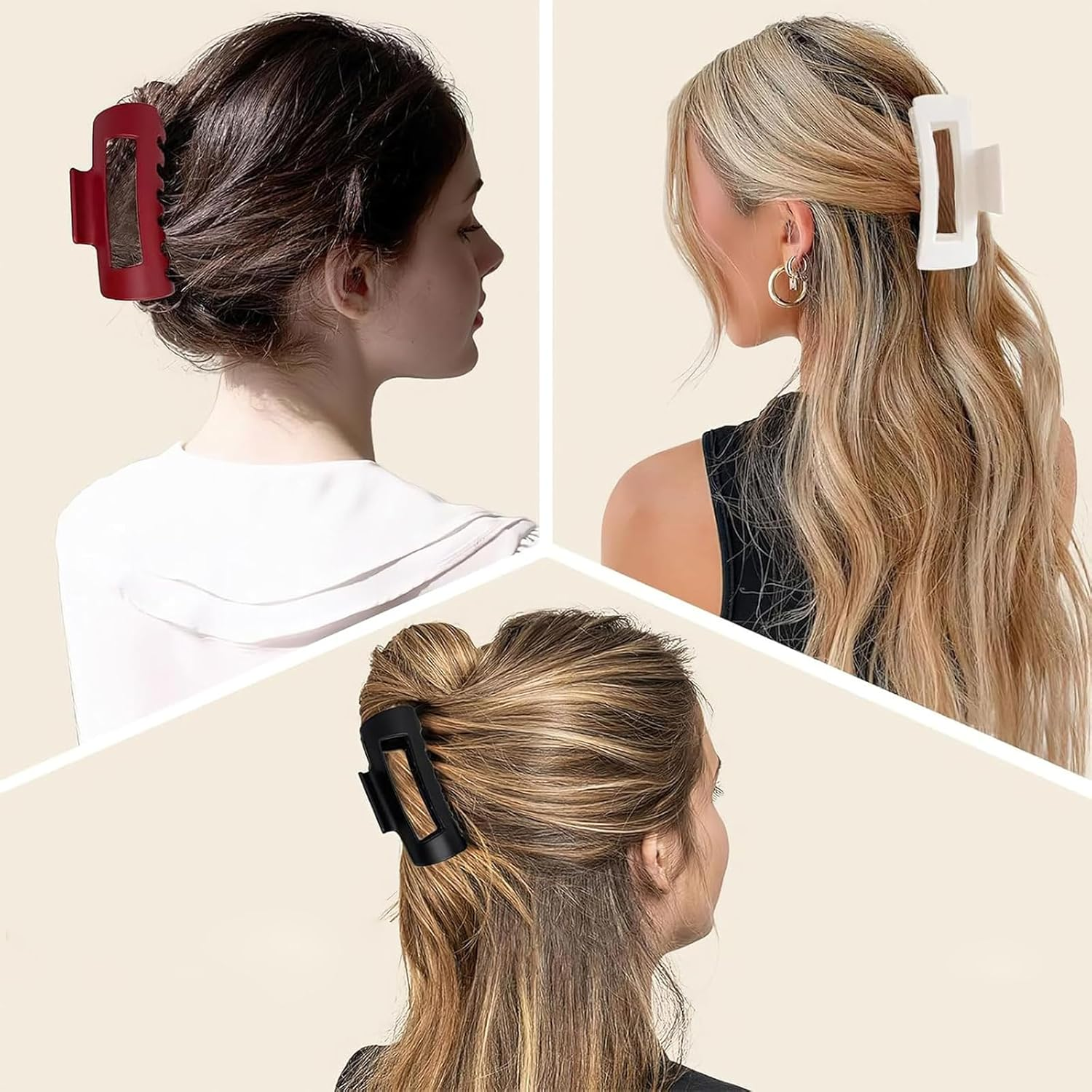 4 Pcs Cloud Claw Clip for Women Large Soft Flexible Hair Clip for Women Silicone Square Non Slip Barrettes Ponytail Hairpins for Thick Thin Curly Hair image number 4