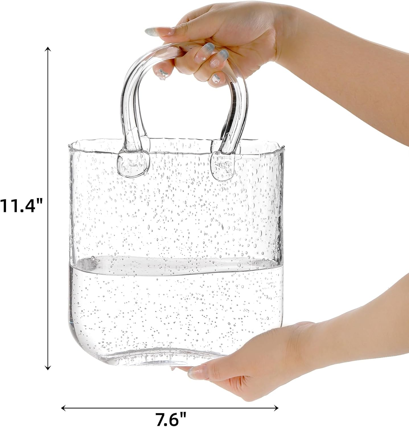 Noamus Purse Vase for Flowers, Unique Clear Glass Bag Vase with Handle, Handbag Shape Flower Vase Fish Bowl, Wide Mouth Bubble Vase for Wedding Birthday Centerpieces, Home Garden Decor(Transparent) image number 4