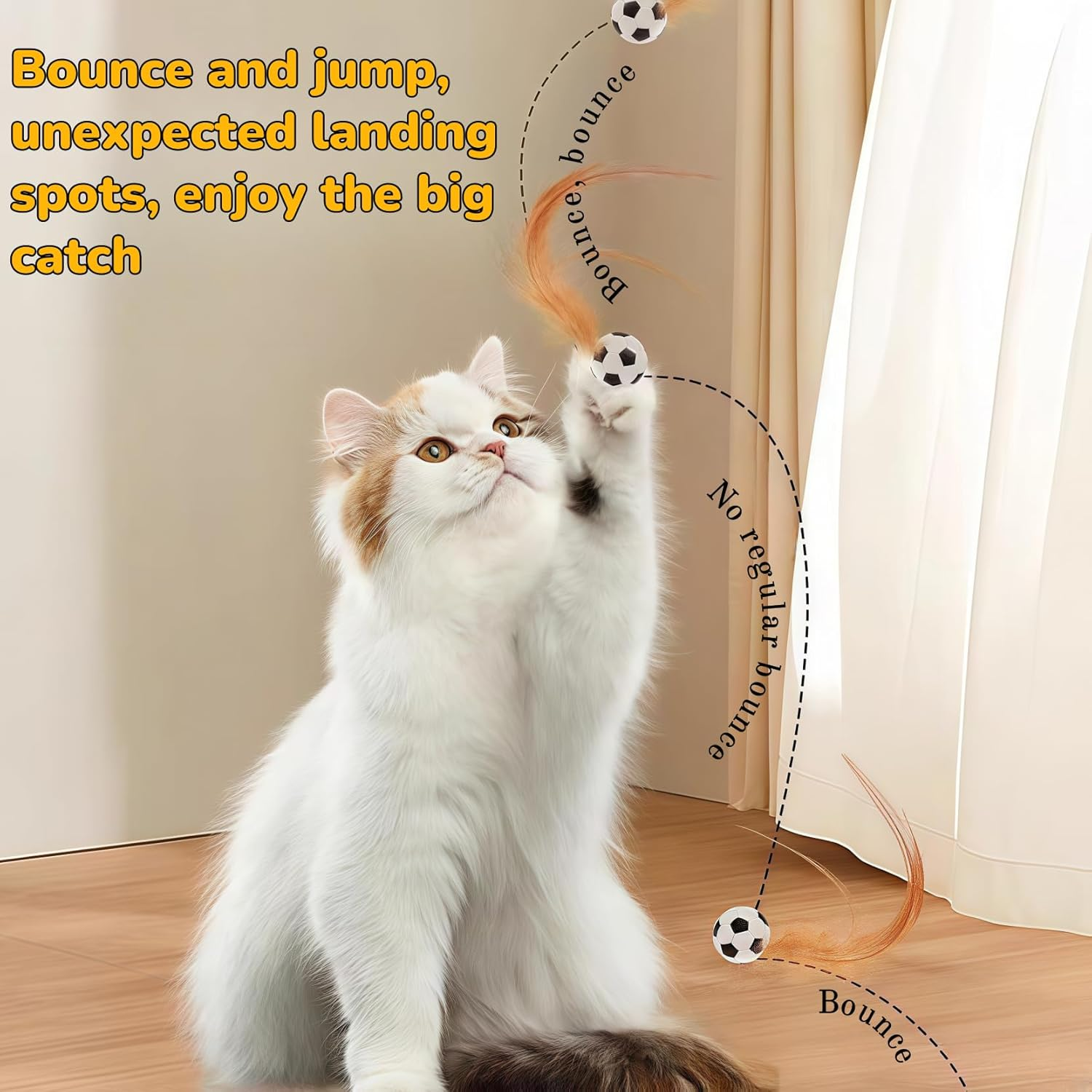 3 PCS Cat Bouncy Ball with Feather,Cat Feather Toys, Feathered Bouncing Cat Balls, Rubber High Rebound Nteractive Cat Toy Ball, Bouncy Tails Cat Toys for Indoor Outdoor Cats Pet image number 1
