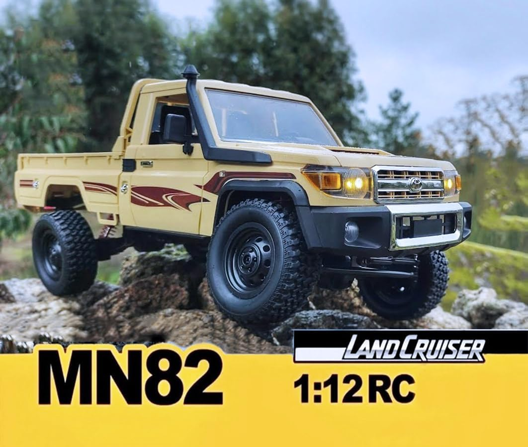 HLSFWDRIVE RC Truck 1/12 RC Rock Crawler 4X4 Toyota Land Cruiser Remote Control Pickup off Road RTR 2.4Ghz All Terrain with 280 Brushed Motor Proportional Throttle Steering for Adult MN-82