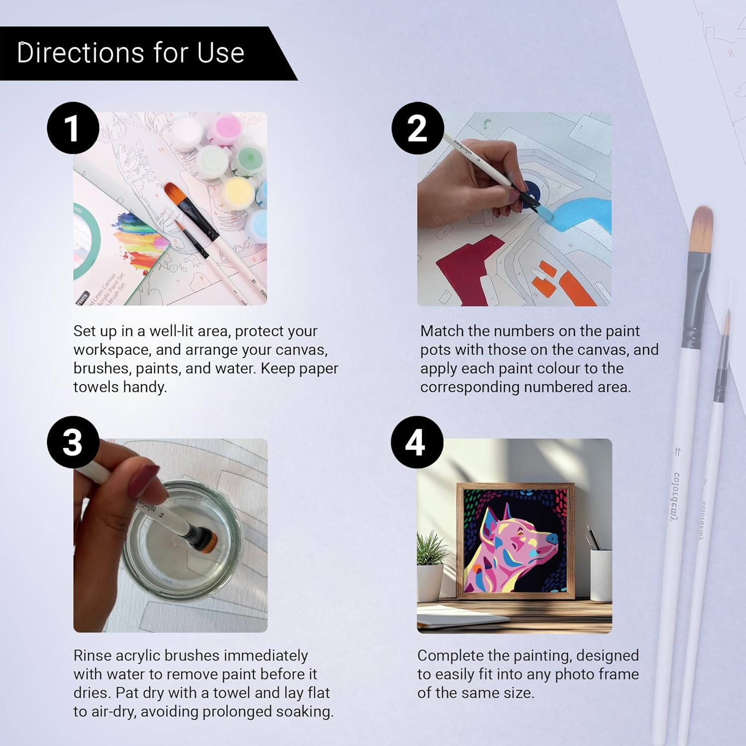 COLORDEMY 2-In-1 Paint by Numbers Kit - Rolled Canvases (20X25Cm & 20X20Cm), 16 Colours, Brushes & Paints Included - Fun for Adults & Kids, Perfect for Parties or Group Painting (Pinscher Design) - Corgi image number 7