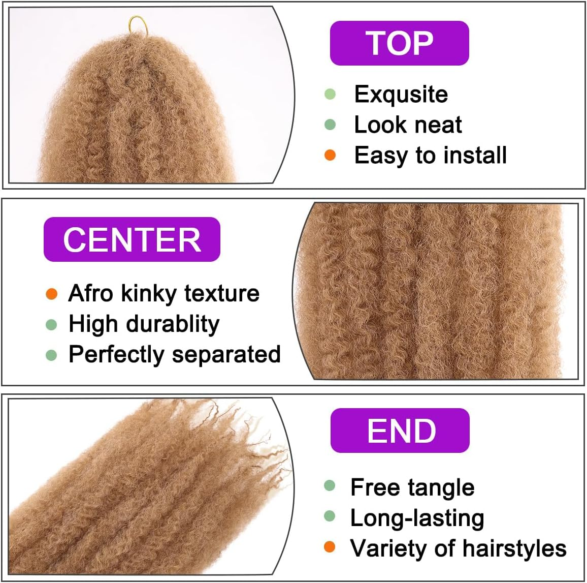 ZRQ Marley Twists Braiding Hair 24" 27 Afro Kinky Marley Hair Crochet Braids 8 Packs Synthetic Twist Crochet Hair for Curls (24", 27#) image number 1