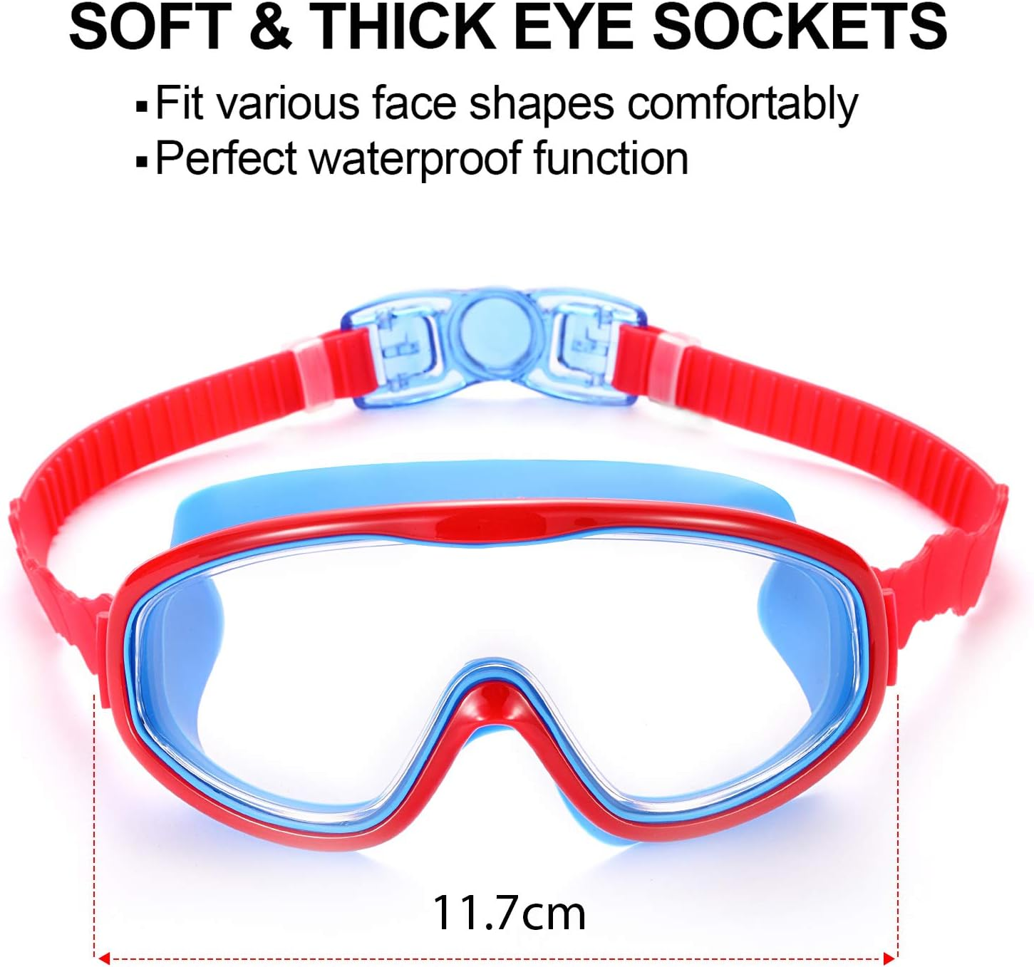 Noorlee Kids Swim Goggles, 2 Pack Swimming Glasses for Children and Early Teens (Age 3 to 15 Years Old), Anti-Fog, Watertight, UV Protection, Soft Silicone Frame and Strap, 180 Degree Vision - Black  Blue/Pink image number 4