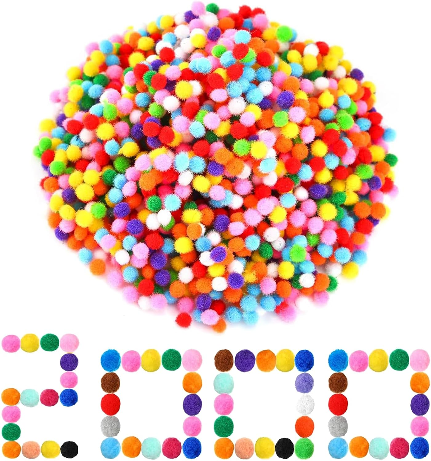 JOWILIN Pom Poms Balls for Crafts, 2000 Pcs 1.5Cm Multicolor Fuzzy Pom Poms Balls, Arts and Crafts Pompoms, Cotton Balls for Kids Crafts, Creative Crafts, Decorations, DIY Art