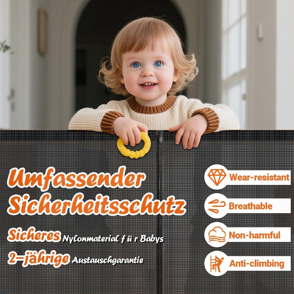 Ycozy 300Cm Retractable Baby Gate for Pet Child with Reinforced Bar Design to Prevent Crawling through 86Cm Tall Mesh Dog Safety Gate for Stairs Doorways Indoor image number 6