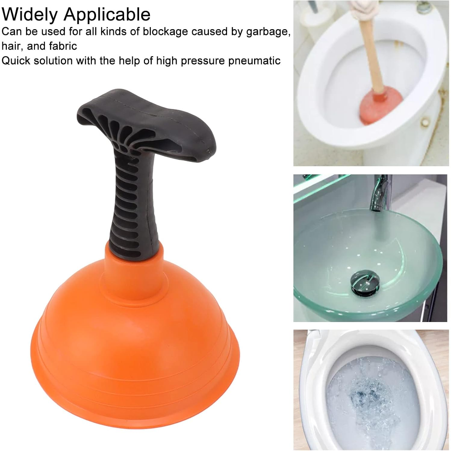 Sink Plunger, Powerful Drain Plunger with Short Handle, Hand Held Small Mini Plunger for Kitchen Sink, Shower, Bathroom Drains and Bath, Toilet, Non Slip Handle, Easy to Use (Type C) image number 3