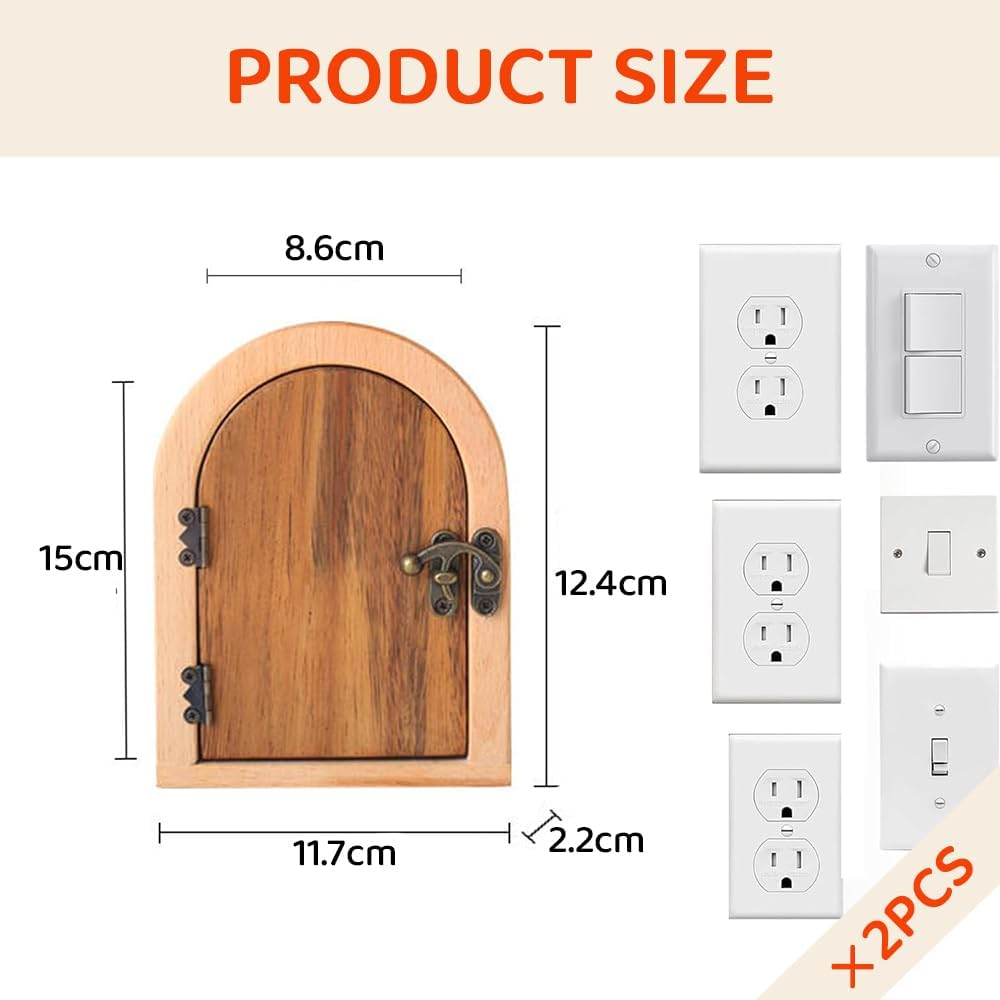 2 Pack Handmade Wooden Fairy Door Outlet Cover Plate &ndash; No Punching Required Baby Proofing Electrical Outlet Cover, Vintage Light Switch Cover Plates image number 4