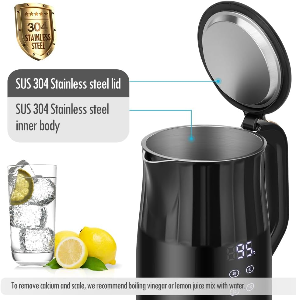 Forme Stainless Steel Kettle 1.7 L Temperature Selection 40-100 &deg;C I LED Digital Temperature Display 7 Colours LED Lighting I Teapot Tea Kettle I Keep Warm Function I BPA Free