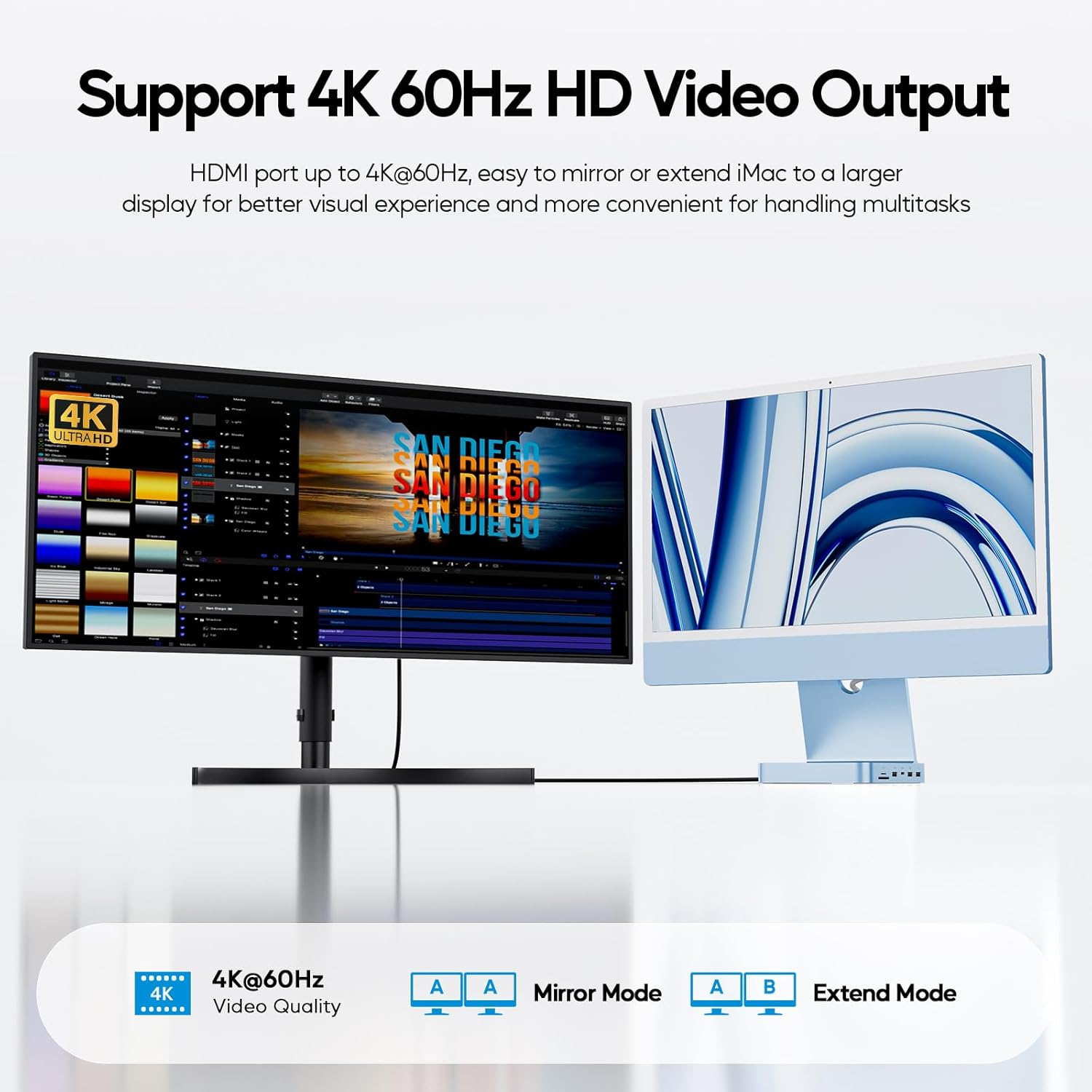 PULWTOP 11 in 1 USB C Hub for Imac 24 Inch 2021 2023 2024 USB Hub Docking Station Support M.2 SSD (NOT Included), Imac M1 M3 M4 Accessories, 4K HDMI, 2.5G Ethernet, 5 USB A/C 3.2 10Gbps, SD/TF - Blue