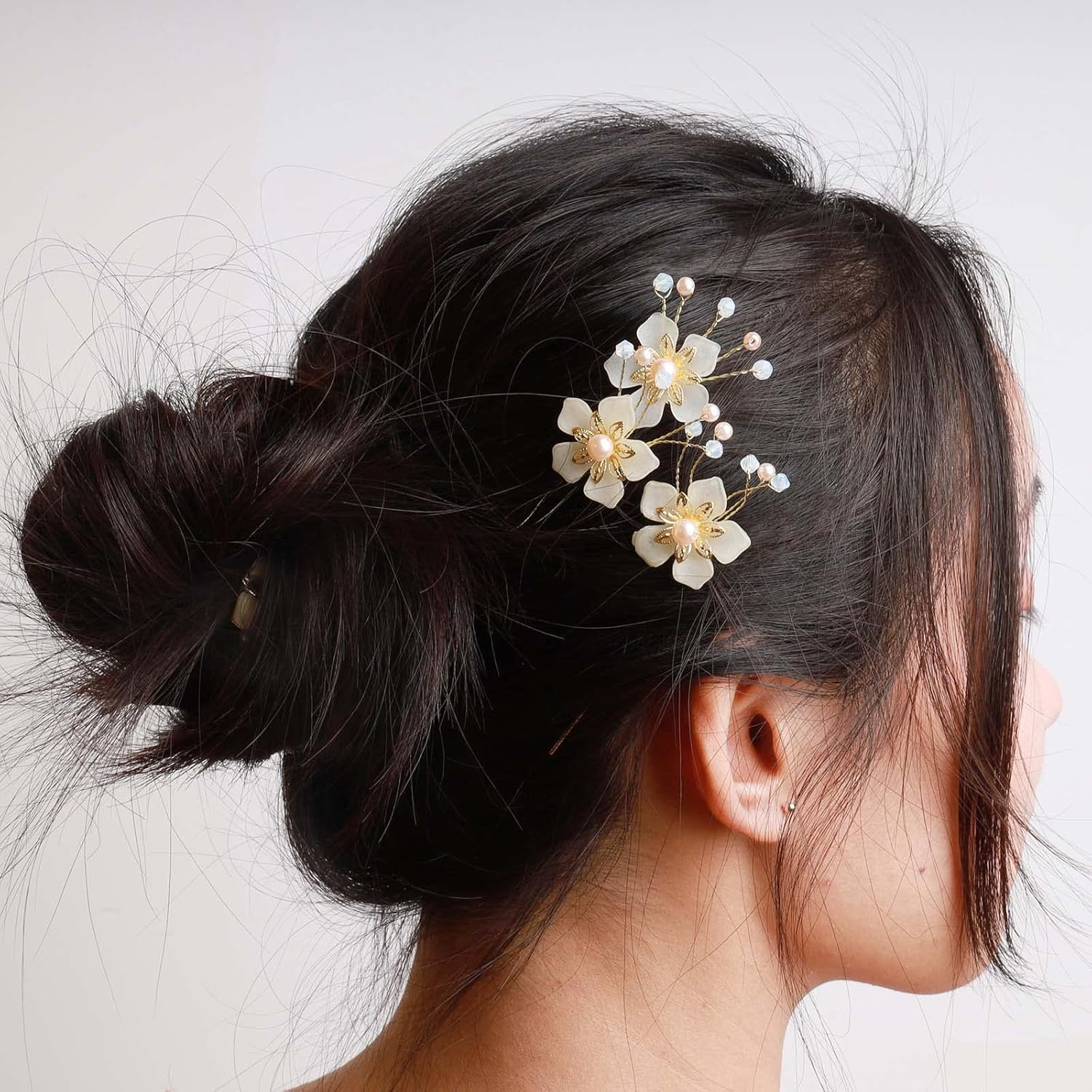 Tseenyi Bridal Hair Accessories Hair Clips Rhinestone Pearl Hair Pin Crystal Flower Hair Pins Jewellery for Women and Girls Wedding Dress Headpiece Bridesmaid (Gold) image number 5